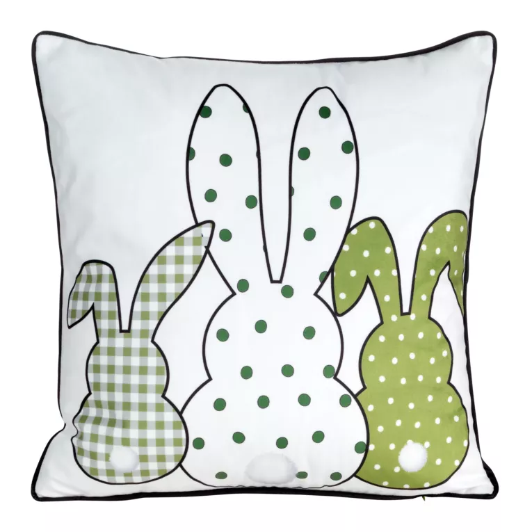 Poszewka na poduszkę 45x45 cm welwetowa z nadrukiem króliczków biało, zielona WIOSNA 4 Eurofirany
