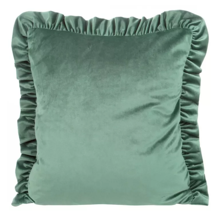 Poszewka na poduszkę 45x45 cm welwetowa zdobiona na brzegach falbanami miętowa VELVET 25 EUROFIRANY PREMIUM