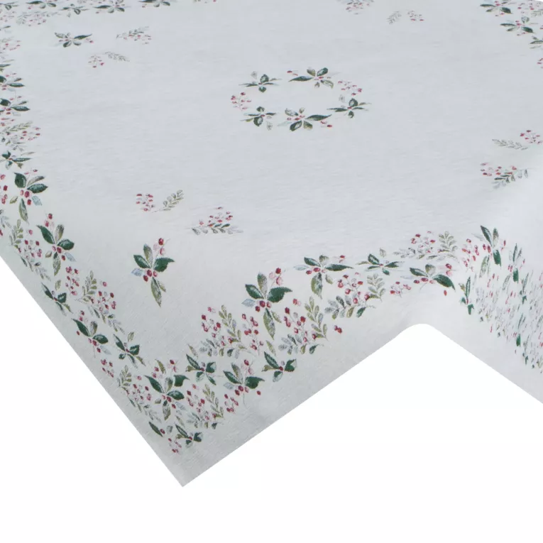 Świąteczny obrus kolor naturalno, zielony 100x100 cm szenilowy tkany motywem świątecznym Eurofirany