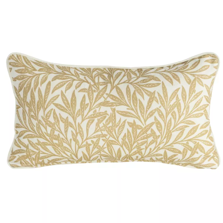 Poszewka na poduszkę 30x50 cm bawełniana z dodatkiem lnu żółto, kremowa zdobiona nadrukiem roślinnym LEN Eurofirany
