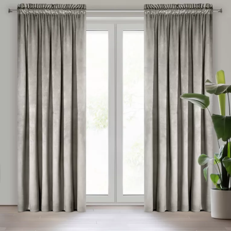 Zasłona ciemnobeżowa z gładkiego welwetu 140x300 cm taśma PIERRE Eurofirany