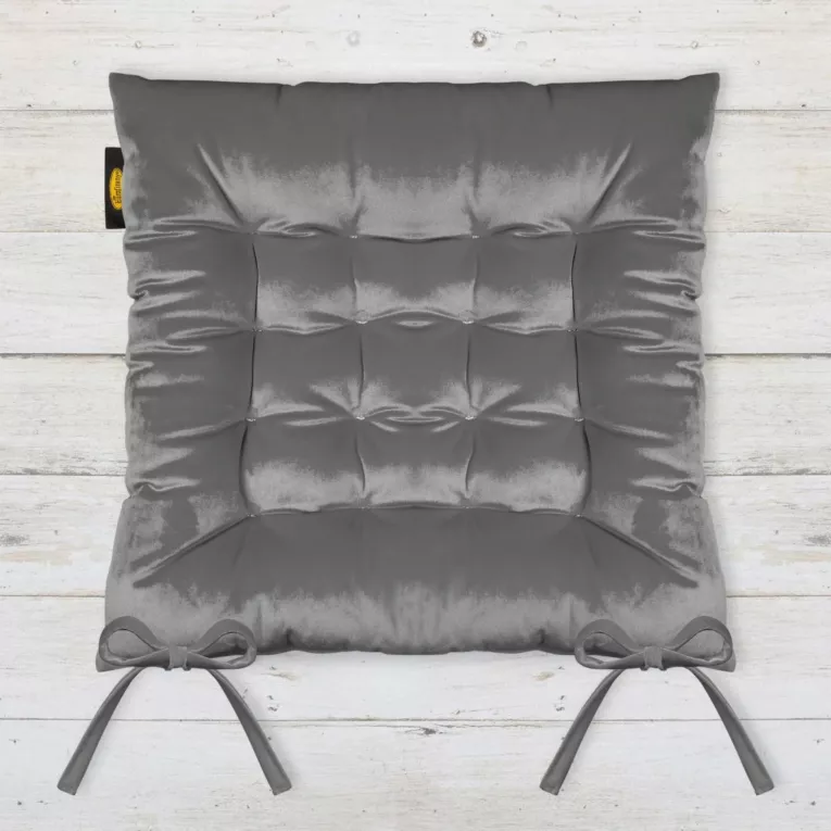 Poduszka na krzesło dwustronna 40 x 40 x 6 cm welwetowa grafitowa z szesnastoma pikowaniami Eurofirany