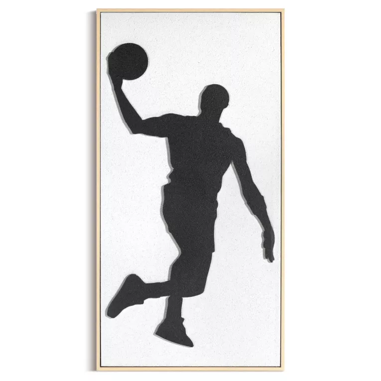 Obraz kremowo, czarny ręcznie malowany na płótnie z motywem koszykarza oprawiony w ramę 42x82 cm  Eurofirany
