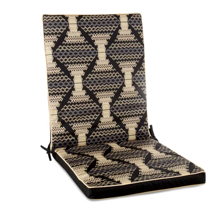 Poduszka na krzesło 42 x 92 x 4 cm cm wodoodporna czarno, beżowa z motywem geometrycznym GARDEN Eurofirany