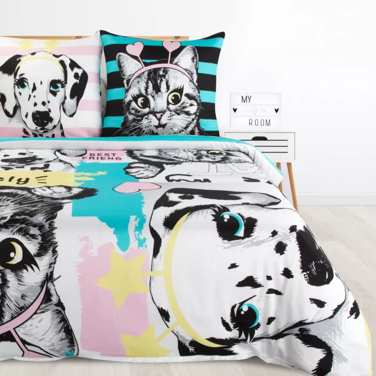 Pościel dziecięca 140x200 cm bawełniana kolor biały, czarny zdobiona uroczym nadrukiem zwierząt Design 91 Eurofirany