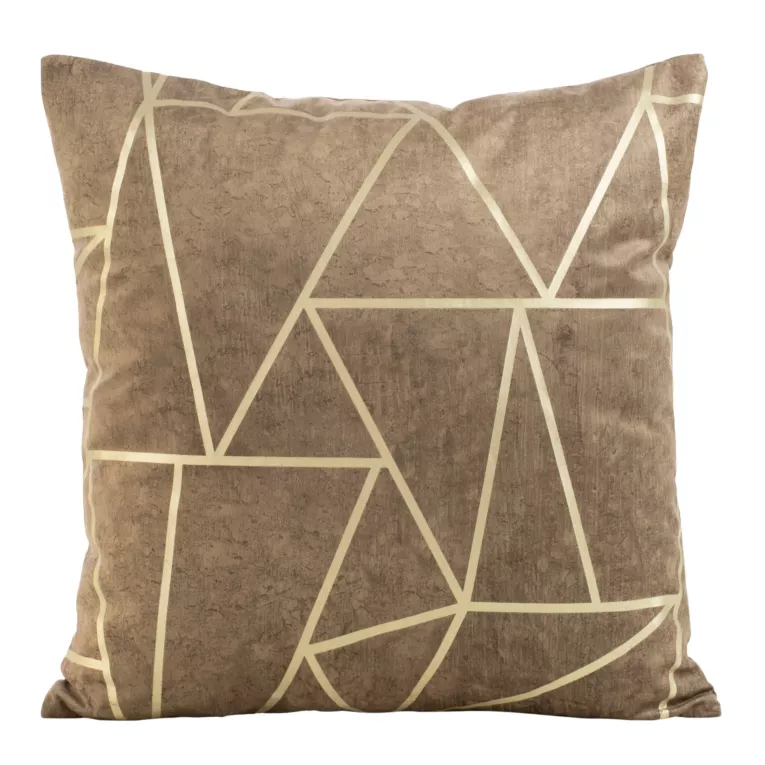 Poszewka na poduszkę 45x45 cm welwetowa z złotym nadrukiem geometrycznym ciemnobeżowa BLINK 29 Eurofirany