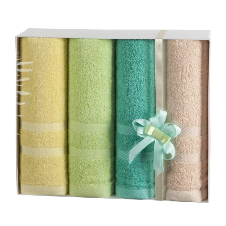 Zestaw ręczników bawełnianych na prezent 4 szt 50x90 cm kolor żółty, jasnozielony z bordiurą w paseczki Eurofirany