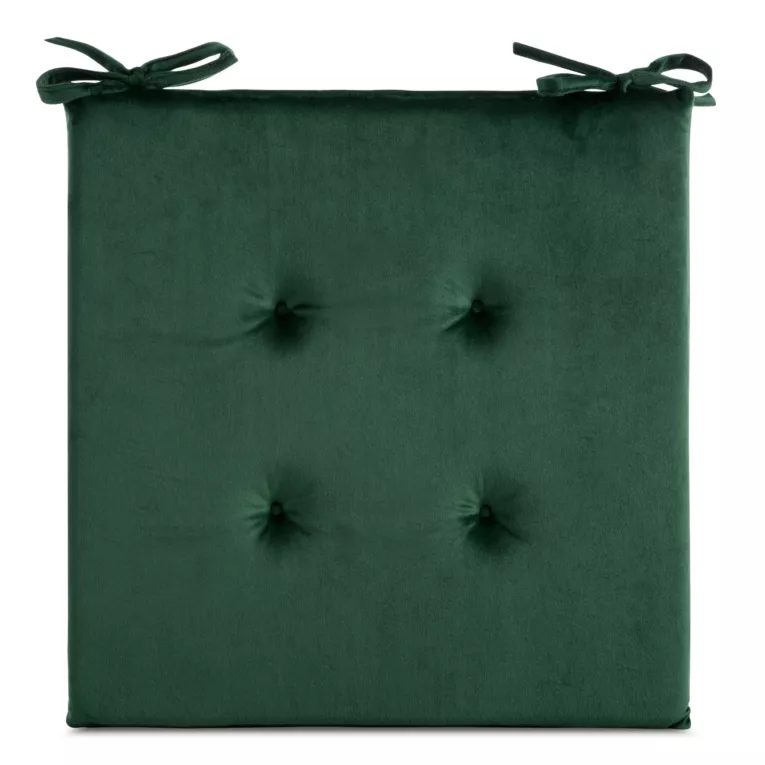 Poduszka na krzesło 40 x 40 x 3 cm welwetowa ciemnozielona z ozdobnym pikowaniem i praktycznymi troczkami GAJA Eurofirany