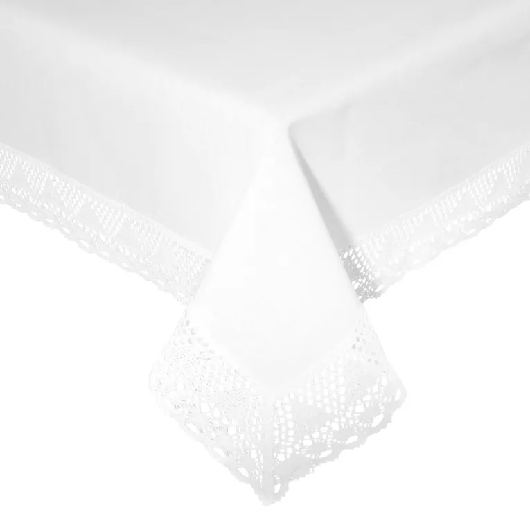 Obrus na stół 140x260 cm biały zdobiony koronką - NATALY - Eurofirany