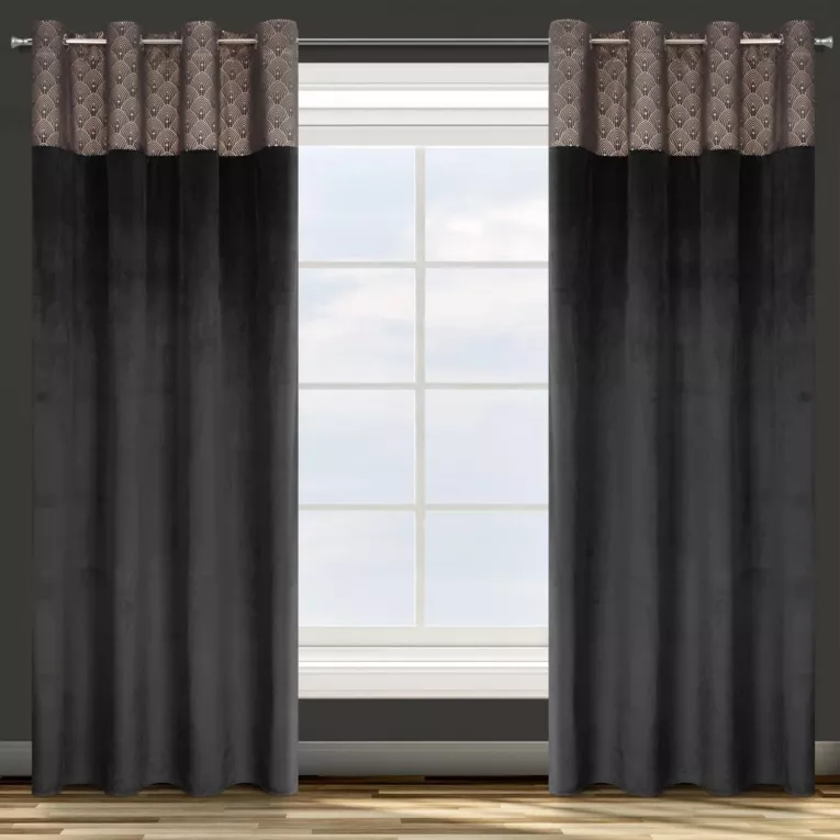 Zasłona czarna z aplikacją z błyszczącego welwetu 140x250 cm przelotka AGNES Design 91 Eurofirany
