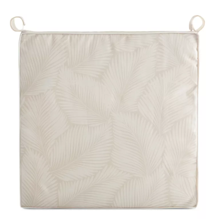 Poduszka na krzesło 42 x 42 x 4 cm wodoodporna beżowo, biała zdobione motywem palmowych liści GARDEN Eurofirany