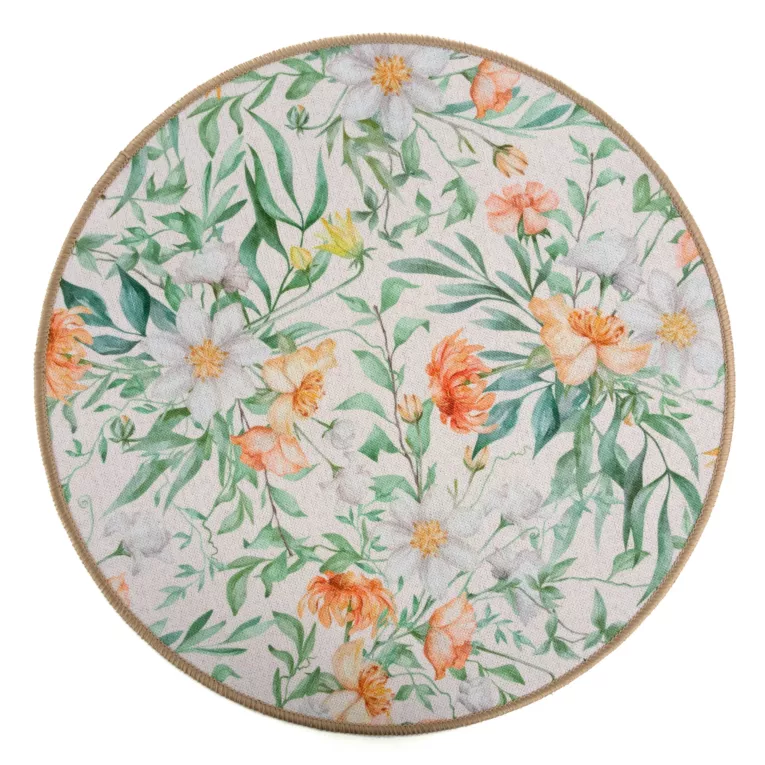 Podkładka na stół zielono, fioletowa średnica 38 cm IRIS z nadrukiem roślinnym Eurofirany