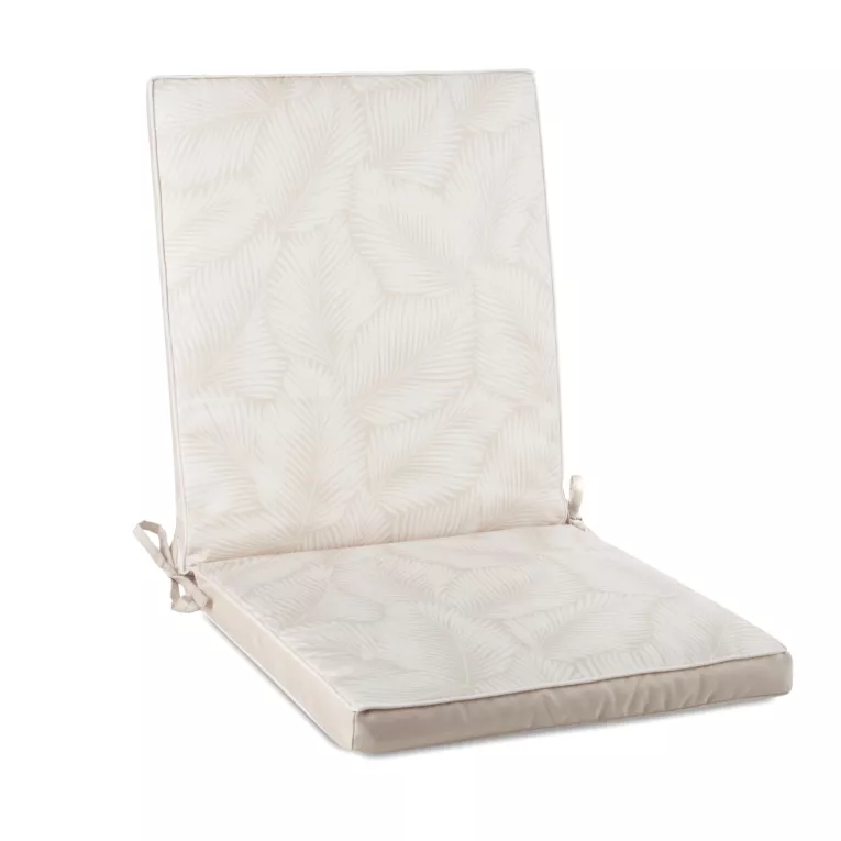 Poduszka na krzesło 43 x 92 x 4 cm wodoodporna beżowo, biała zdobione motywem palmowych liści GARDEN Eurofirany