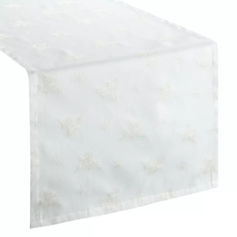 Bieżnik na stół kremowy 40x140 cm z żakardowej tkaniny FLASH z motywem jasnozłotych aniołków