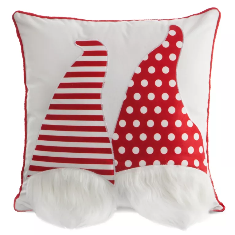 Poszewka na poduszkę świąteczna 45x45 cm biało, czerwona z uroczą aplikacją skrzatów Eurofirany