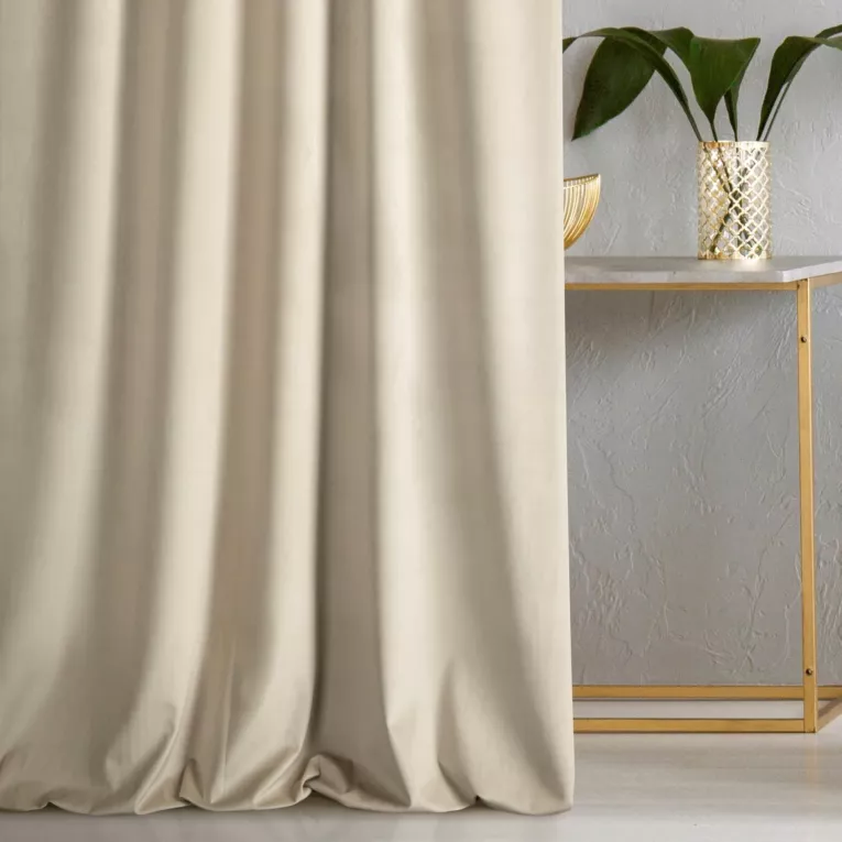 Zasłona szyta na taśmie fala ENYA złota z miękkiej półmatowej tkaniny welwetowej
