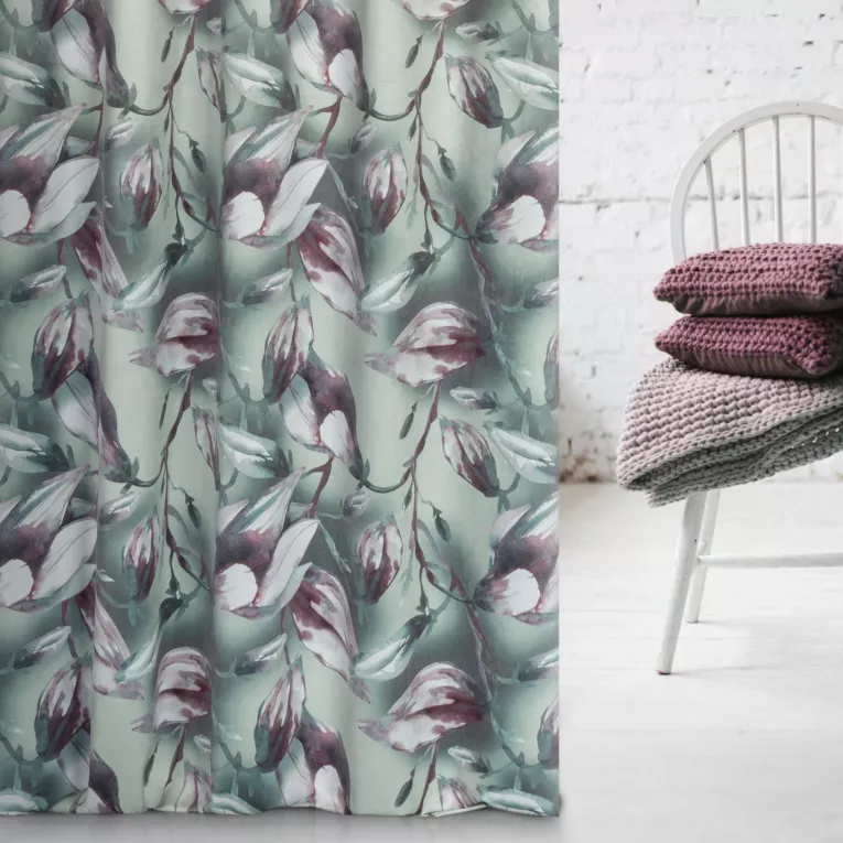 Tkanina zasłonowa, welwetowa z oryginalnym nadrukiem botanicznym Eurofirany