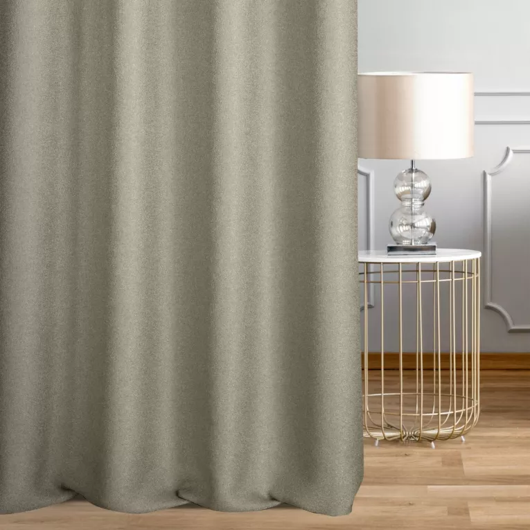 Zasłona szyta na taśmie fala szarobeżowa z tkaniny o naturalnym splocie w stylu eko