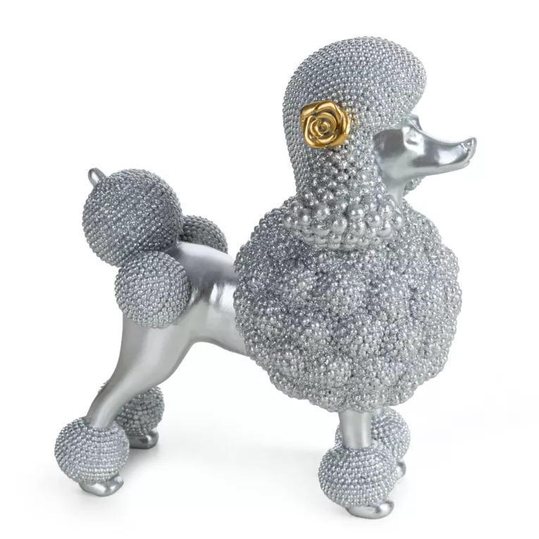 Figurka srebrna w kształcie uroczego psa o drobnym strukturalnym wzorze 17x9x19 cm ELDO 1 Eurofirany