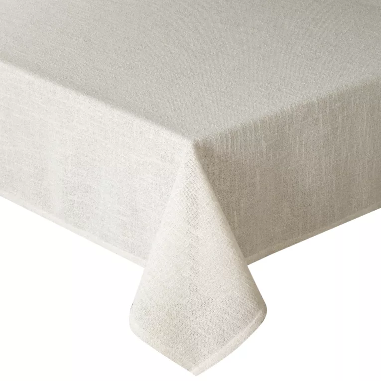 Obrus kremowy 140x300 cm INES 12 z przetykaną błyszczącą nicią