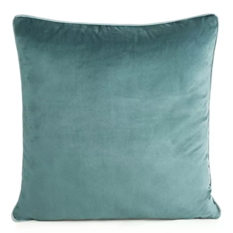 Poszewka na poduszkę 45x45 cm welwetowa o delikatnym połysku z ozdobną lamówką niebieska GAJA 2 Eurofirany