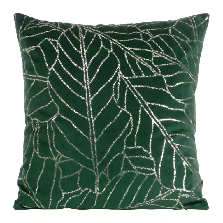 Poszewka na poduszkę 45x45 cm welwetowa z nadrukiem złocistych liści ciemnozielona BLINK 32 Eurofirany