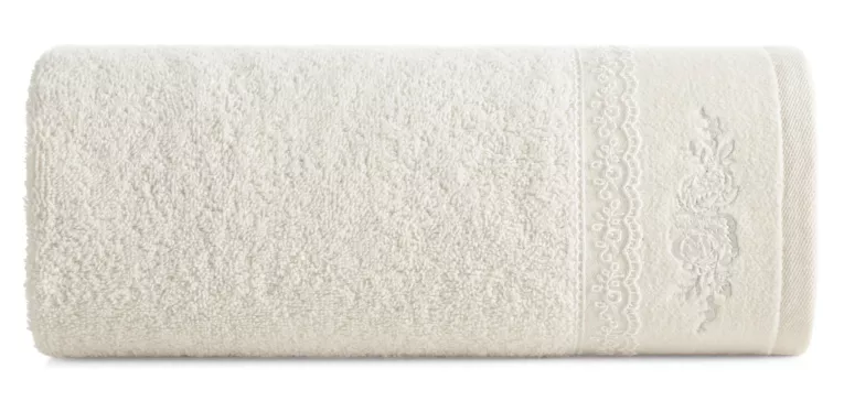 Ręcznik do rąk 30x50 cm bawełniany kolor kremowy z koronką oraz subtelnym haftem 500 g/m2 SISI Eurofirany