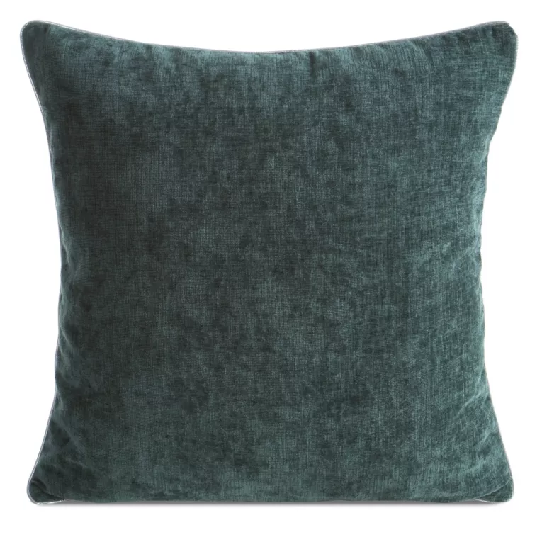 Poszewka na poduszkę 45x45 cm zielona z szenilowej tkaniny zdobiona lamówką MARY Eurofirany