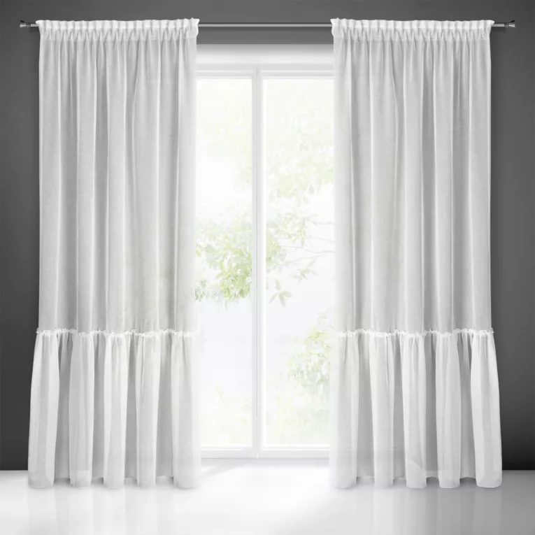 Firana biała z etaminy z jedną falbaną 140x250 cm taśma LENA 1 Eurofirany