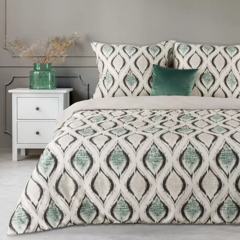 Pościel 220x200 cm bawełniana kolor kremowy, beżowy z wzorem geometrycznym SPRING 12 Eurofirany