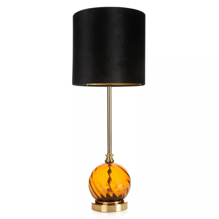 Lampa stołowa do salonu czarno, złota VALERY zdobiona szklaną podstawą i welwetowym abażurem Eurofirany