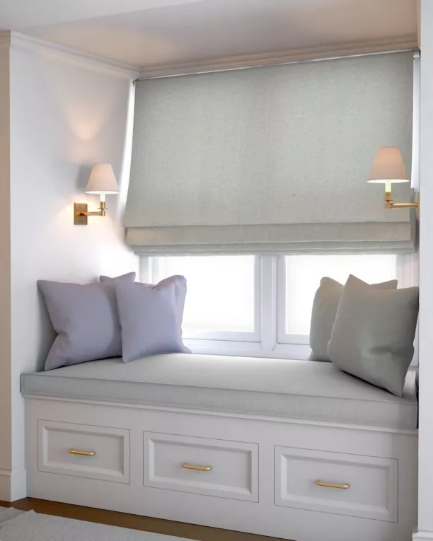 Roleta rzymska kremowa z tkaniny typu bukla z efektem melanżu