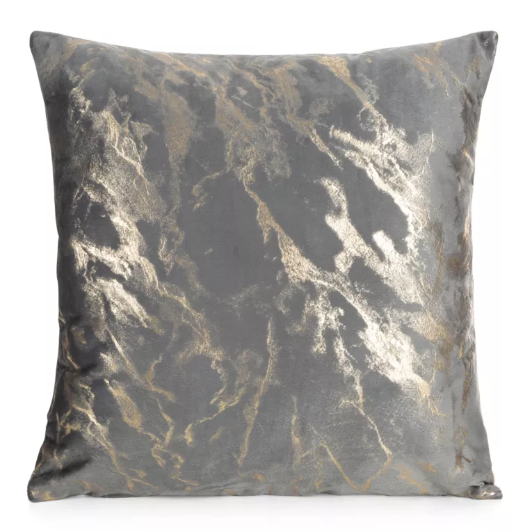 Poszewka na poduszkę 45x45 cm welwetowa zdobiona lśniącym marmurkowym wzorem grafitowo, złocista DORIS DESIGN 94 Eurofirany