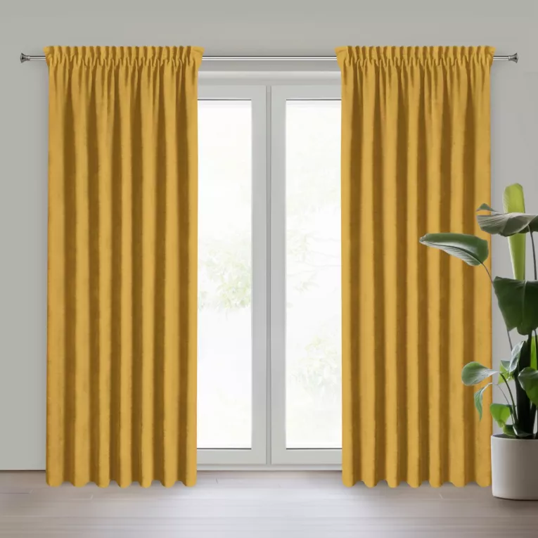 Zasłona musztardowa z tkaniny welurowej 120x180 cm taśma - Dora Eurofirany