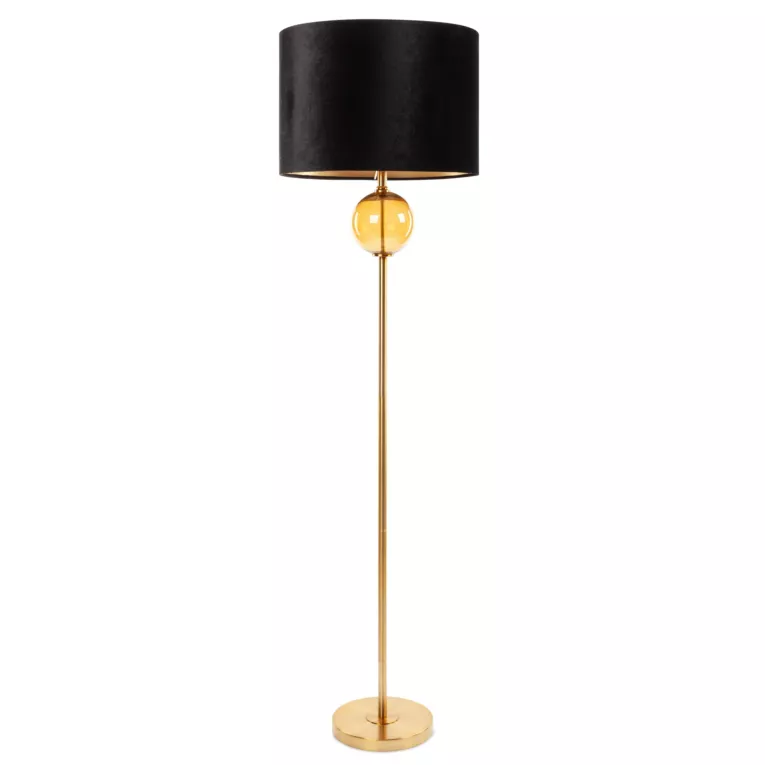 Lampa stojąca do pokoju czarno, złota LEONA z welwetowym abażurem Eurofirany