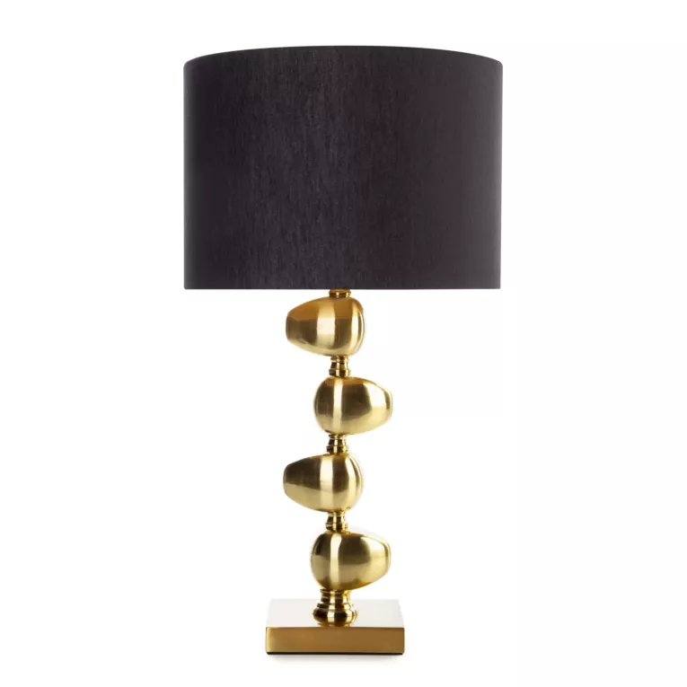Lampa stołowa do salonu czarno, złota GINA z metalową podstawą i matowym abażurem Eurofirany