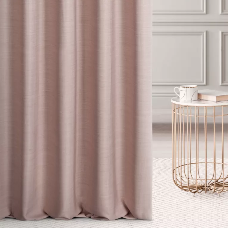 Zasłona szyta na flexach pudrowo różowa z miękkiej tkaniny o naturalnym splocie w stylu ekologicznym