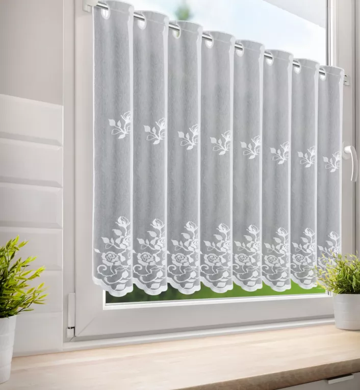 Tkanina firanowa zazdrostka zdobiona haftem roślinnym Eurofirany
