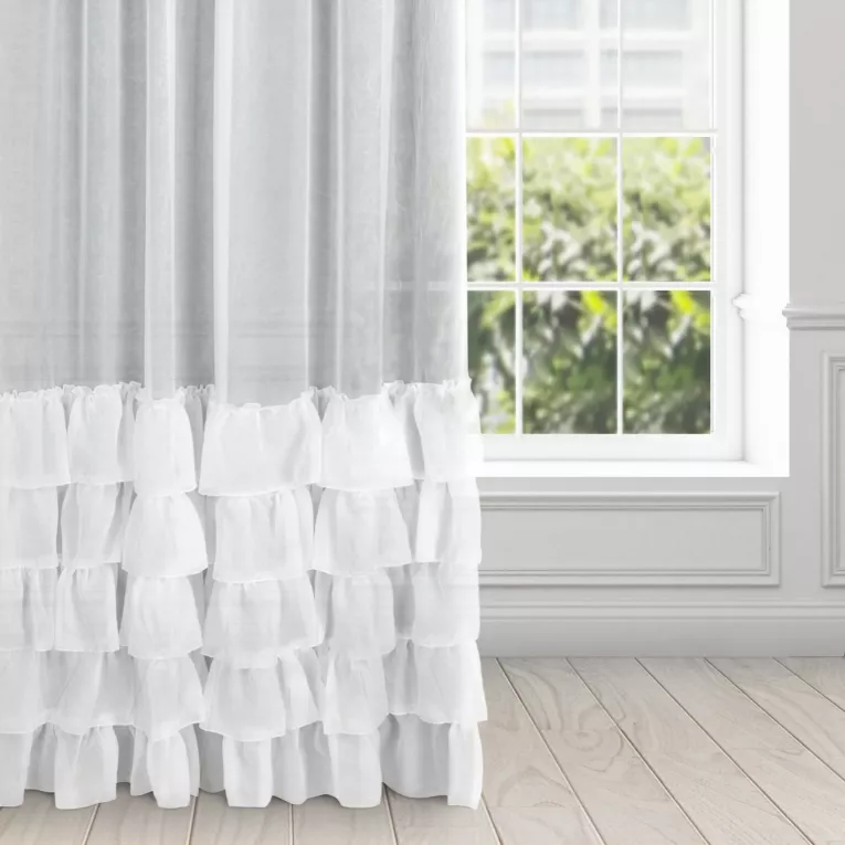 Firana biała z woalu kreszowanego z pięcioma falbanami 300x270 cm taśma CHARLOTTE 4 Eurofirany