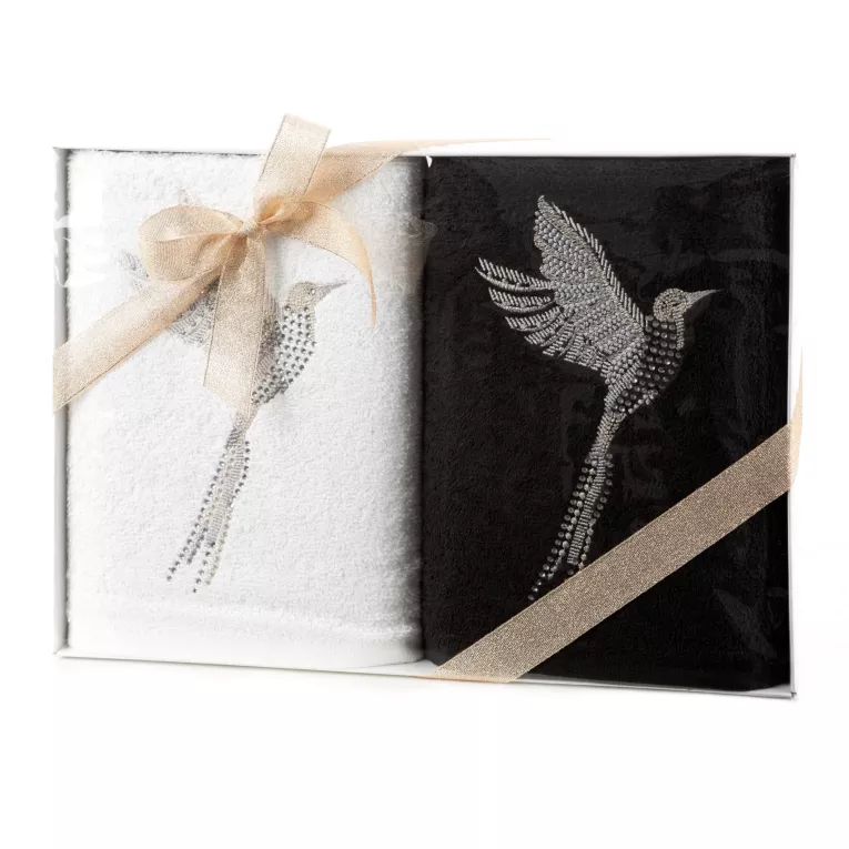 Zestaw ręczników światecznych bawełnianych 2 szt kolor biały,czarny 420 g/m2 JOY Eurofirany