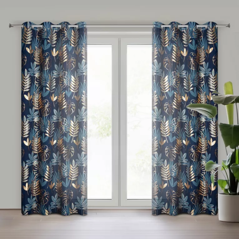 Zasłona gotowa RINA z nadrukiem egzotycznych liści Eurofirany