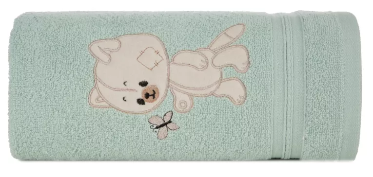 Ręcznik kąpielowy dziecięcy 50x90 cm bawełniany kolor miętowy z haftem kotka 450 g/m2 BABY 66 Eurofirany