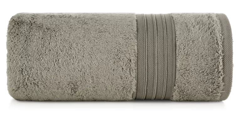 Ręcznik kąpielowy 70x140 cm bawełniany kolor beżowy zdobiony bordiura w paski 550 g/m2 AURA Eurofirany