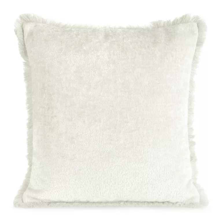 Poszewka na poduszkę 45x45 cm z szenilowej nici zdobiona subtelnymi frędzlami kremowa ADIA Eurofirany