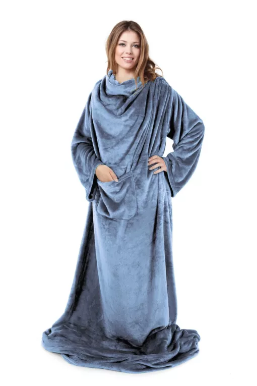 Koc z miękkiego polaru z rękawami 150x180 cm ciemnoniebieski TV TONY DESIGN 91 Eurofirany