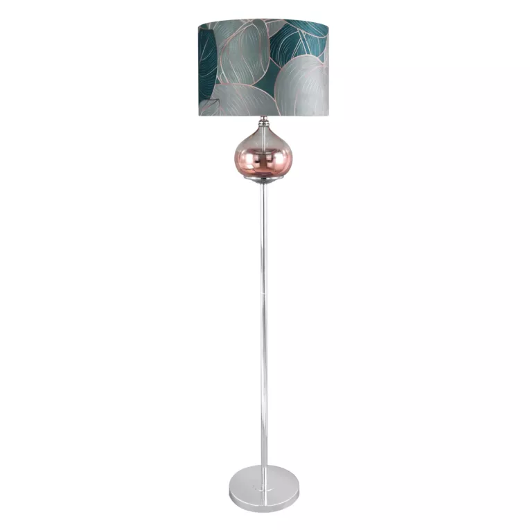 Lampa stojąca do salonu szałwiowa SALVIA 4 z welwetowym abażurem i motywem lilii wodnej Limited Collection Eurofirany