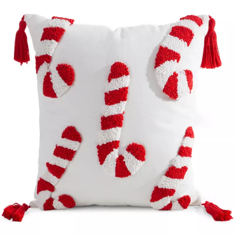 Poszewka na poduszkę świąteczna 45x45 cm zdobiona aplikacją w laski cukrowe Eurofirany