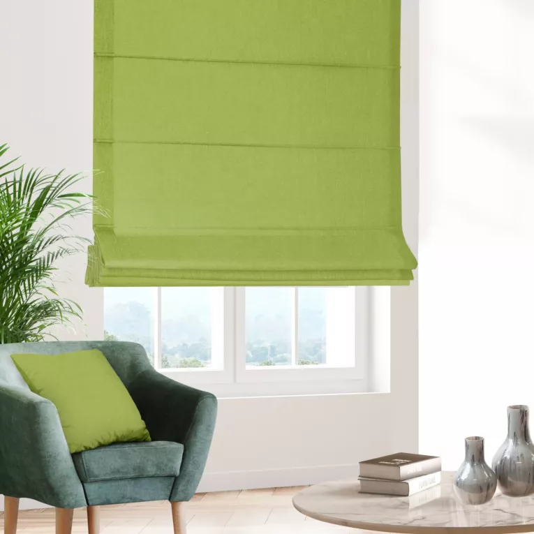 Roleta rzymska oliwkowa z miękkiej tkaniny o welurowej strukturze