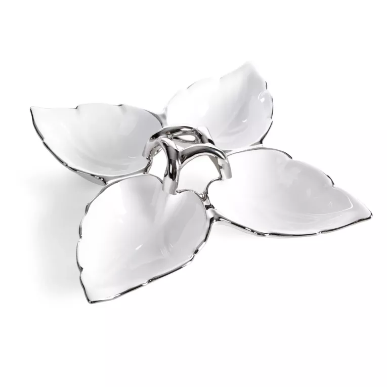 Misa dekoracyjna biało, srebrna w kształcie liścia 25x7 cm DONA Eurofirany