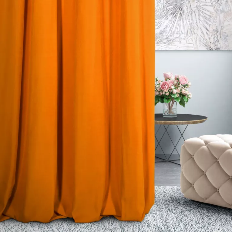 Zasłona szyta na taśmie 5 cm DORA - HIT pomarańczowa z miękkiej tkaniny o welurowej strukturze